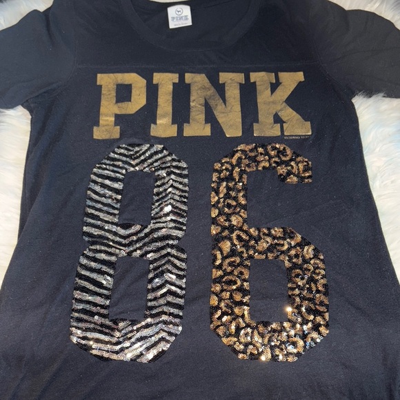 PINK Victoria's Secret Tops - PINK Victoria's Secret Black and Gold Animal Print Tee